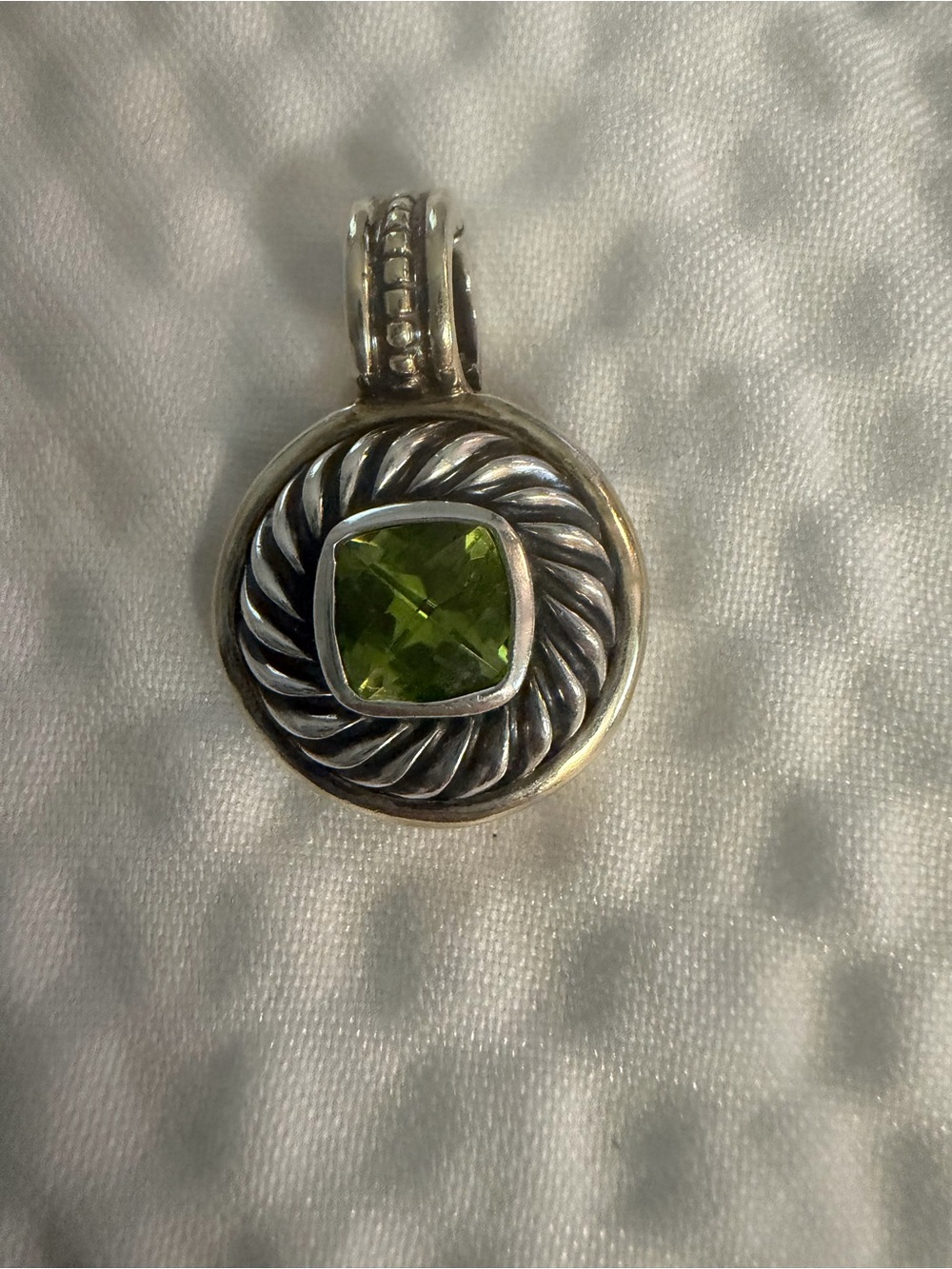 David Yurman Sterling Silver 14k Gold Peridot Albion Enhancer Pendant
